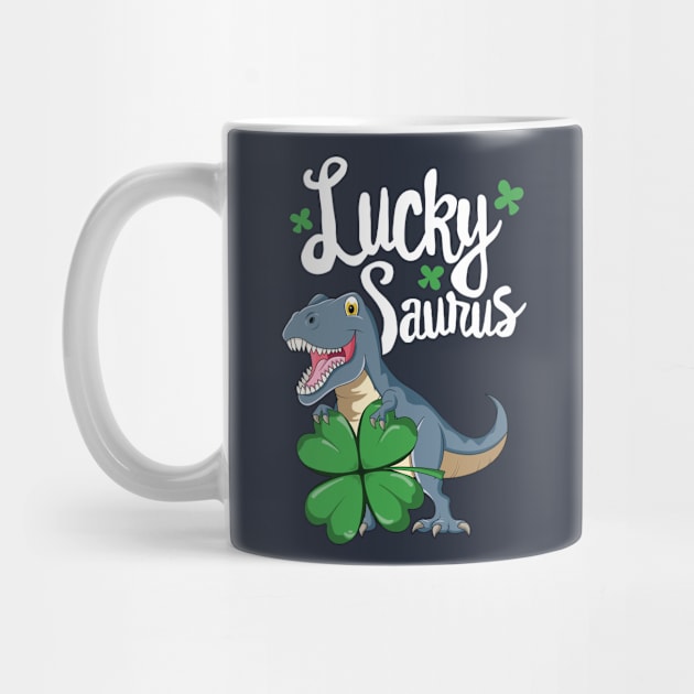 Lucky Saurus T Rex St Patricks Day T-Shirt Dinosaur Kids by 14thFloorApparel